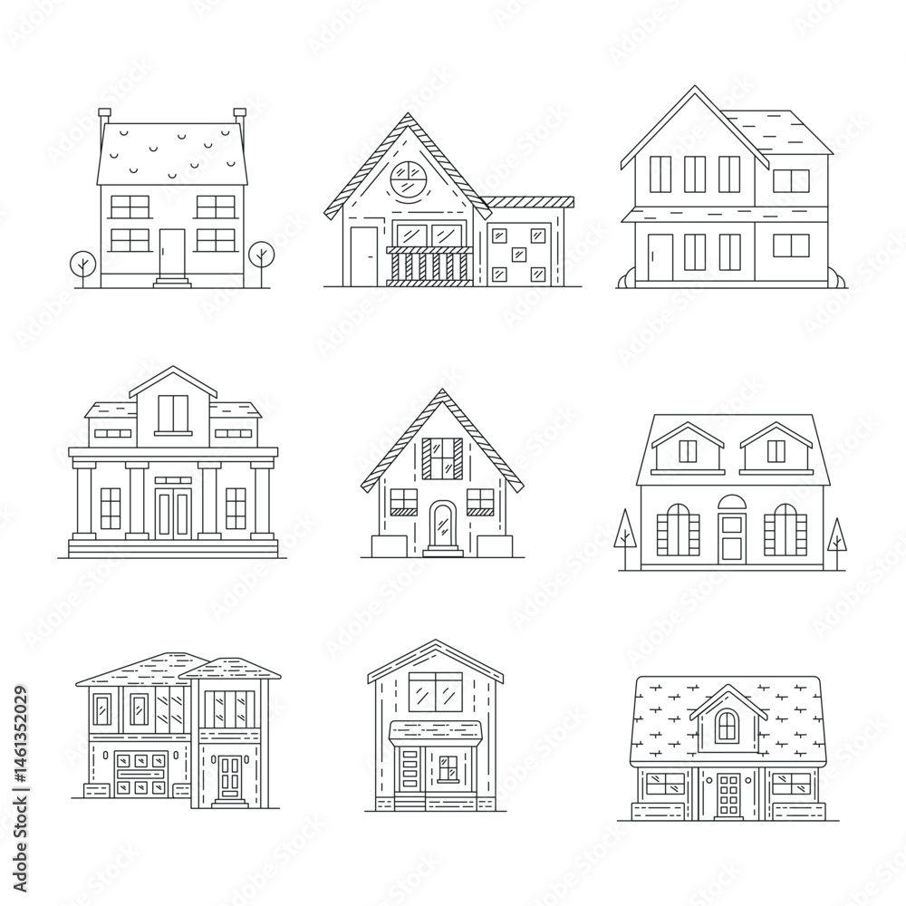 Fototapeta premium House Line Icon Vector / Home icon / Building houses - Vector thin line icon. Set of Modern and Classic House Icons in Line Art Style. House icon.