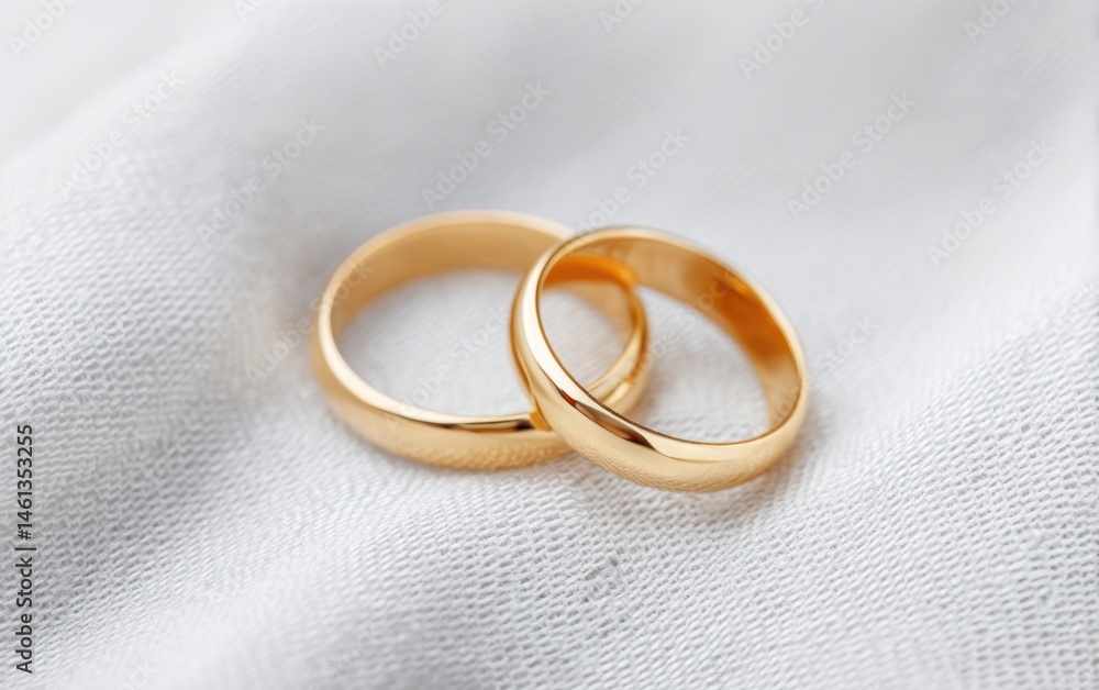 Elegant Gold Wedding Rings on Soft White Fabric Background Elegant Gold Wedding Rings on Soft White Fabric Background