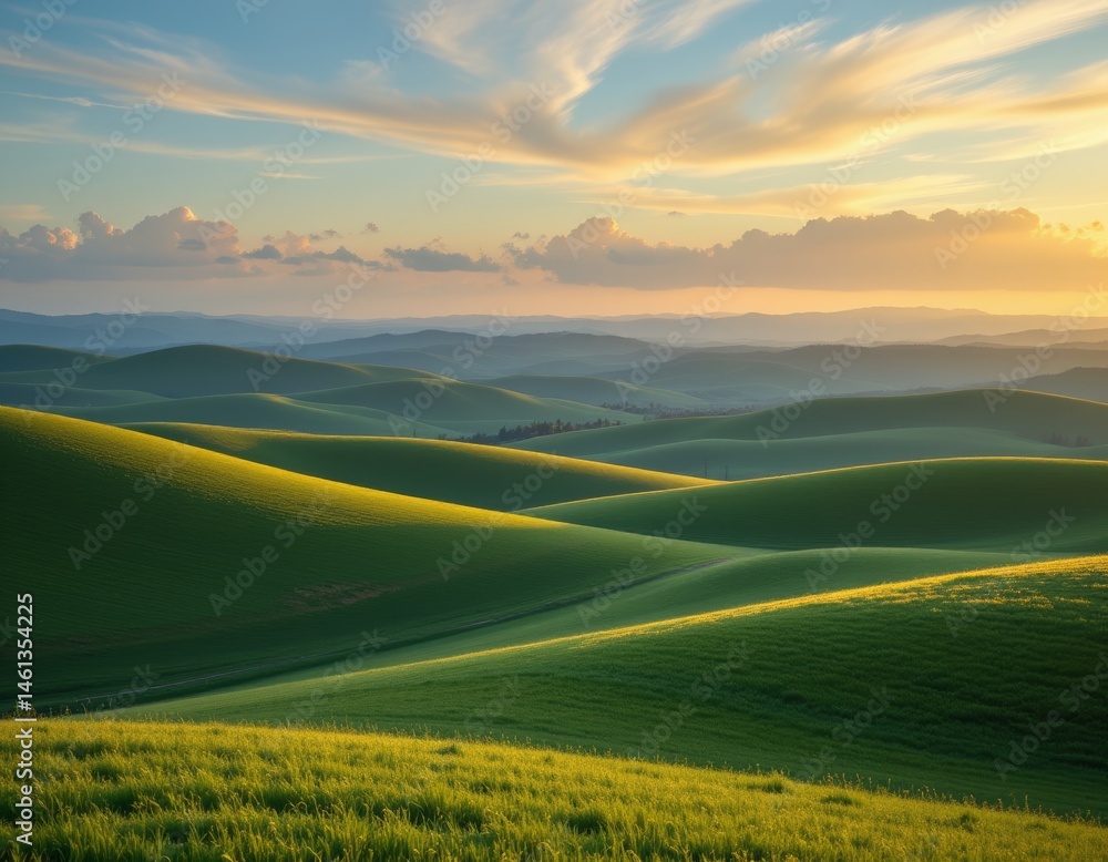 Fototapeta premium Rolling Green Hills at Sunset