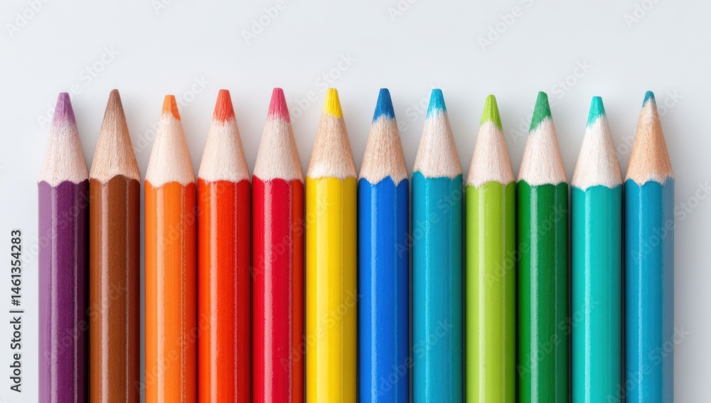 Fototapeta premium Colorful Pencils in a Row, Art Supplies for Creativity and Crafts