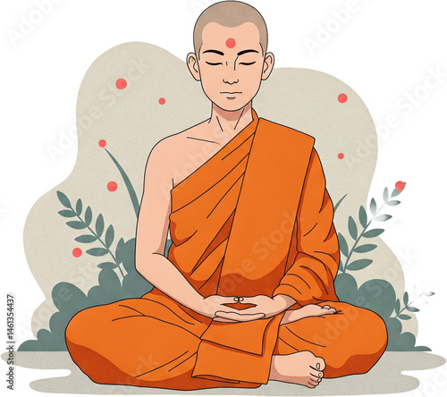 Illustrations of Buddhist Monks in Various Poses
