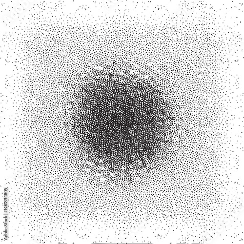 Dense scattering of small black dots forms a central dark area against a white background.