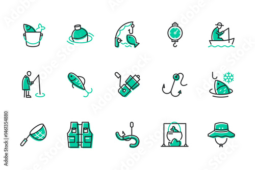 Fishing- set of line design style icons