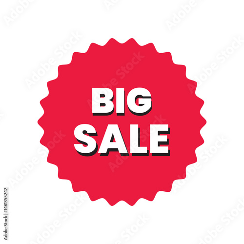 Big Sale Badge  Bold Red Discount Label Design. 3d text effect.
