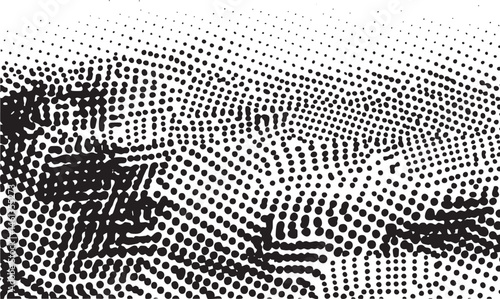 A grayscale portrait showcases a textured face composed of numerous small dots.