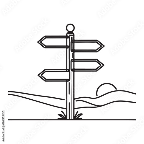 Direction Sign Illustration Indicating Different Ways and Destinations Vector