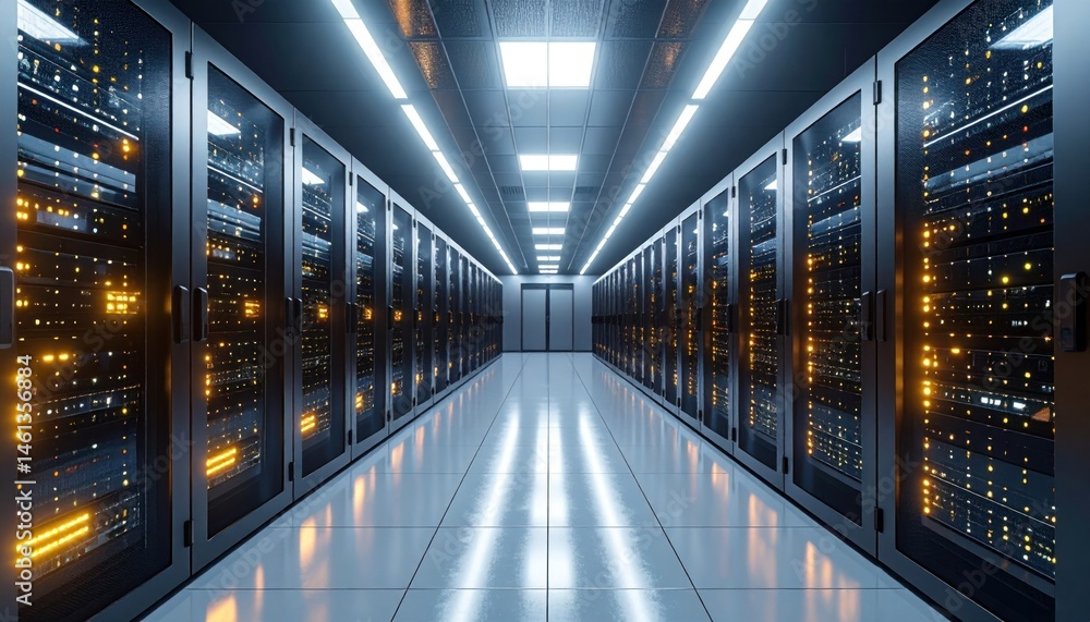 Fototapeta premium Server Room with Racks and Lights