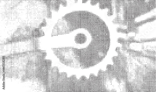 A monochrome gear displays intricate circular