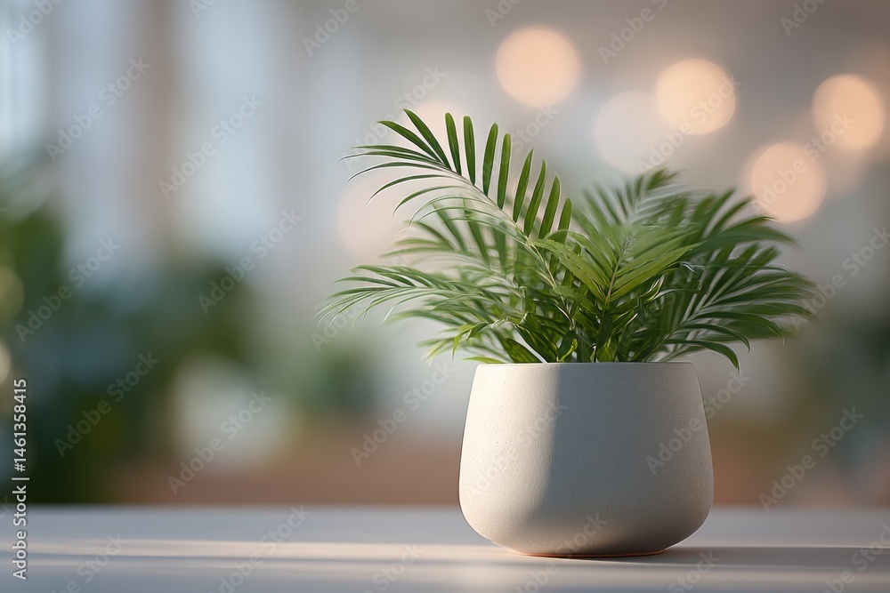 Fototapeta premium minimalistic workspace with indoor plants and eco-friendly designs people blurred in background