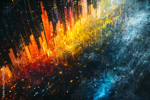 Abstract cityscape of glowing structures in vibrant hues.