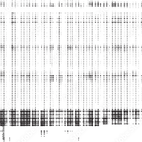 A dense grid of black and white dots forms a complex