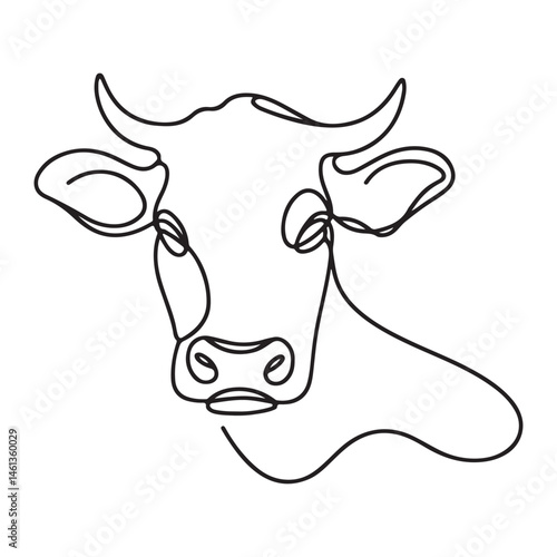 Cow Head One Line Art Vector Silhouette Modern Illustration