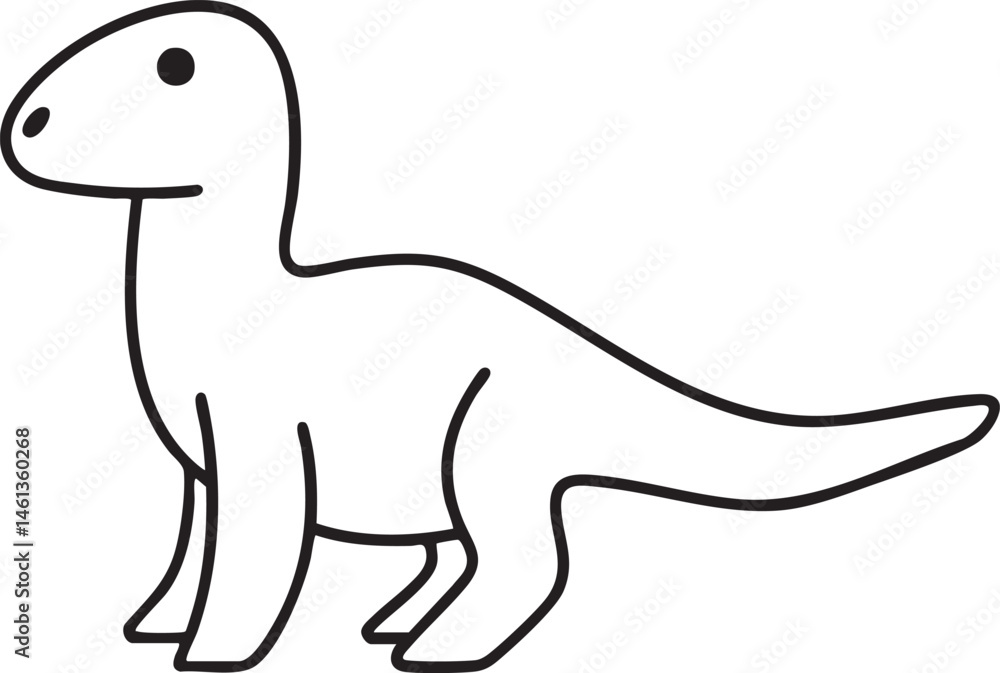 Fototapeta premium A simple outlined dinosaur stands upright.