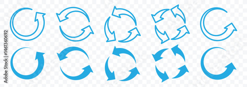 Repeat arrow button. Circular arrow icon, refresh, reload, rotation. Circle arrow vector set. 