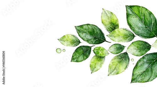 Watercolor style leaves artwork nature scene fine art greenery botanical design