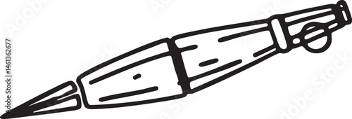 A black fountain pen rests on a white surface.