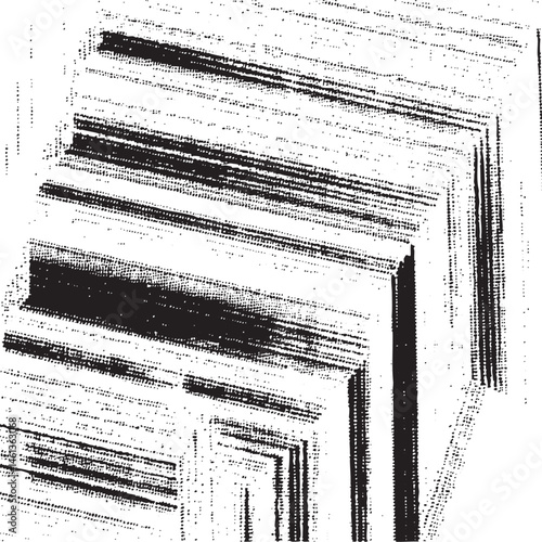 Geometric shapes create a complex layered of black and white lines.