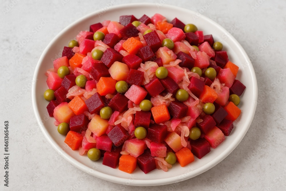 Vinaigrette With boiled beets, potatoes, carrots, sauerkraut and green peas. Vinaigrette With boiled beets, potatoes, carrots, sauerkraut and green peas.