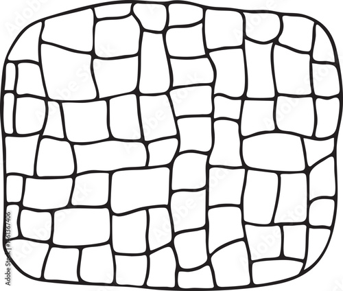 A stylized geometric of interconnected irregular shapes.