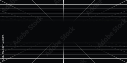 Technology wireframe landscape. Vector perspective grid on a black background.