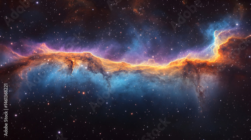Fototapeta Naklejka Na Ścianę i Meble -  Expansive cosmic nebula with vivid blue, purple, and orange light in deep space