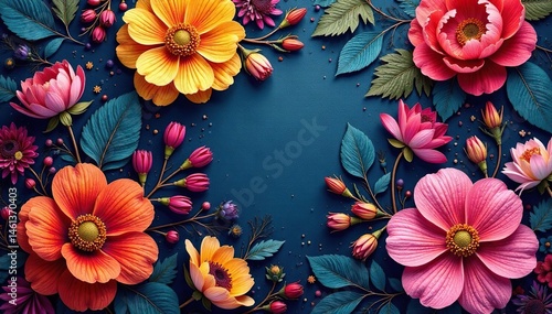 Intricate floral textile design in vibrant hues , spring, design element, elegance