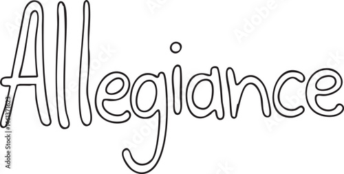 Bold handwritten word 'Allegiance' forms a striking vertical element against a white background.