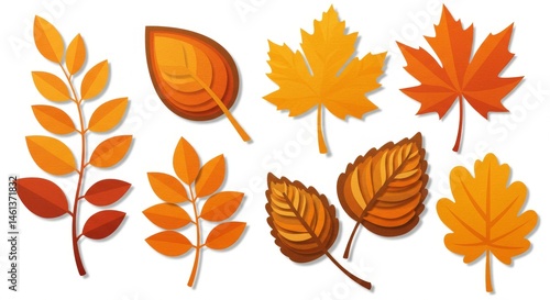Colorful autumn leaves in various shapes and shades.