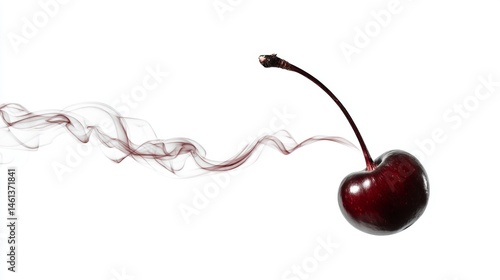 Obraz na płótnie Elegant Red Cherry with Wisps of Smoke on White Background w salonie
