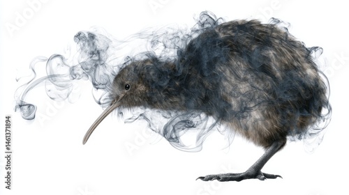 Obraz na płótnie Kiwi Bird Surrounded by Wisps of Smoke in Creative Artwork w salonie