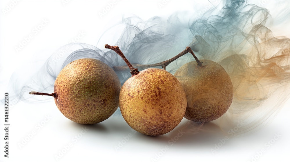 Brown and Green Fruits with Abstract Smoke Background Design