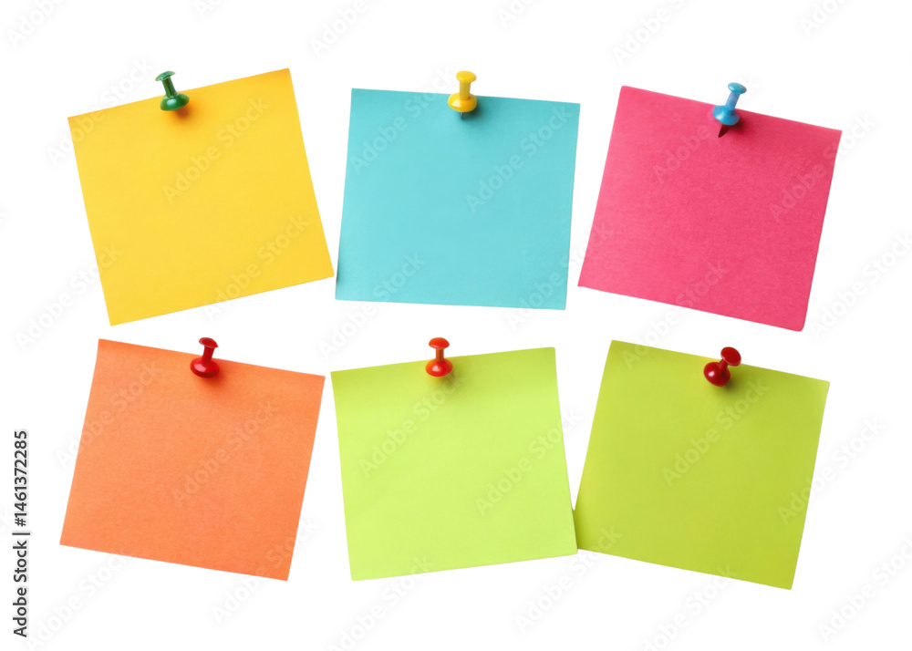 Colorful sticky notes pinned on board create vibrant display perfect for organization and reminders Colorful sticky notes pinned on board create vibrant display perfect for organization and reminders