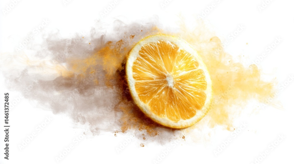 Fresh Lemon Slice on Light Background with Soft Color Splashes
