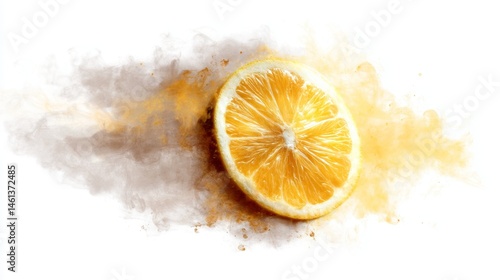 Obraz na płótnie Fresh Lemon Slice on Light Background with Soft Color Splashes w salonie