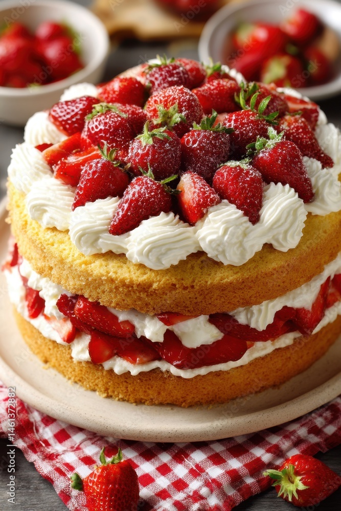 Delicious Strawberry Shortcake with Fresh Whipped Cream - National Strawberry Shortcake Day Delicious Strawberry Shortcake with Fresh Whipped Cream - National Strawberry Shortcake Day