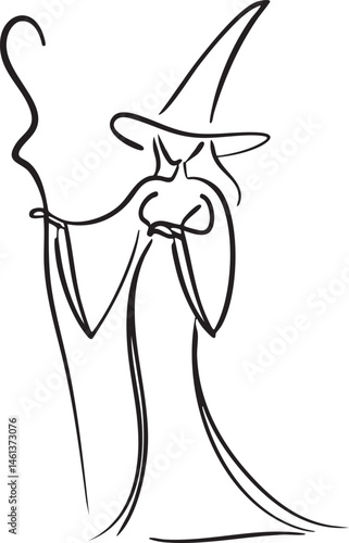 A whimsical wizard with a pointed hat gestures mysteriously.