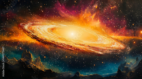 Wallpaper Mural A swirling galaxy bathed in vibrant cosmic hues, with intricate details of nebulae and distant celestial bodies Torontodigital.ca