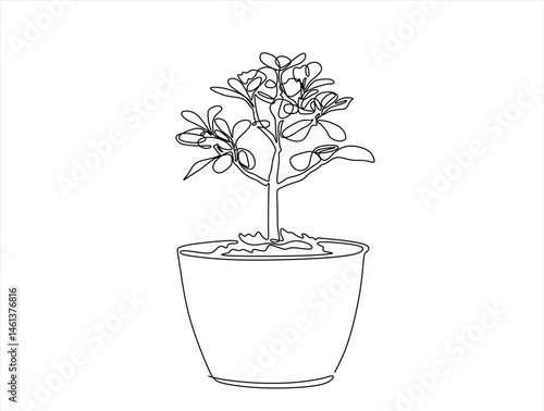 Single Line flower in a pot.  One Line Hand Drawn Illustration. Beautiful flower Isolated on a white background. Editable stroke.