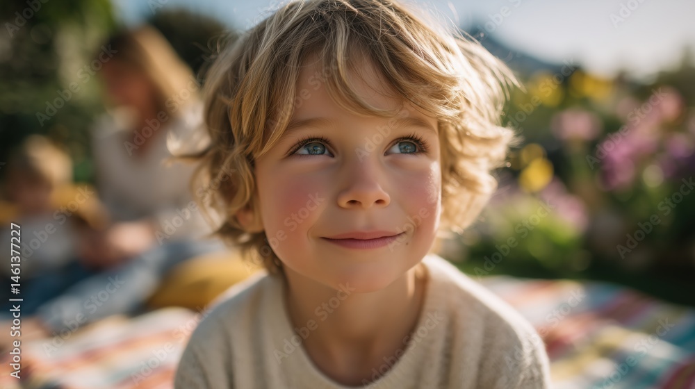 Joyful child portrait in garden natural light outdoor setting smiling Joyful child portrait in garden natural light outdoor setting smiling