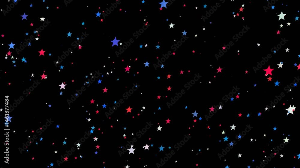 Animated stars in american flag colors on transparent background. Blue red white stars. Cartoon night starry sky. American national holiday. Funny cartoon. Seamless loop animation, 4k Animated stars in american flag colors on transparent background. Blue red white stars. Cartoon night starry sky. American national holiday. Funny cartoon. Seamless loop animation, 4k
