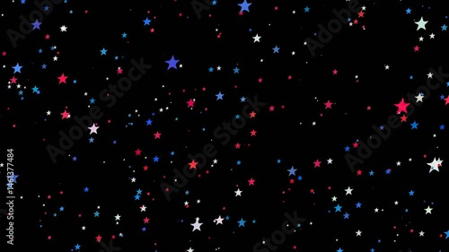 Animated stars in american flag colors on transparent background. Blue red white stars. Cartoon night starry sky. American national holiday. Funny cartoon. Seamless loop animation, 4k