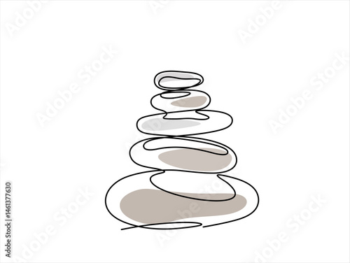 Continuous one line drawing of Pebbles of sea placed one on top of the other. Representing calm and tranquility. Editable stroke.