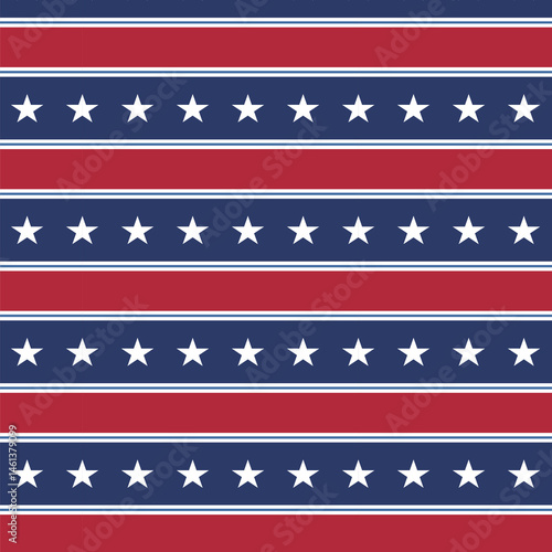 Patriotic Stars and Stripes Seamless Pattern. 4th of July, USA Independence day, Americana Backdrop. Vector Template For Fabric, Textile, Wallpaper, Wrapping Paper