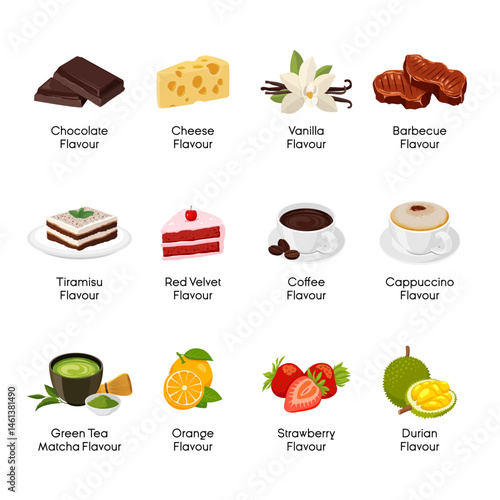 Vector image icon set of various food flavors