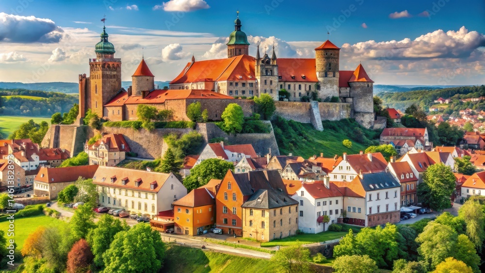 Fototapeta premium Ancient medieval town architecture with historic castle and church in Poland , poland, castle