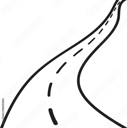 A curving gray road winds through a white landscape.