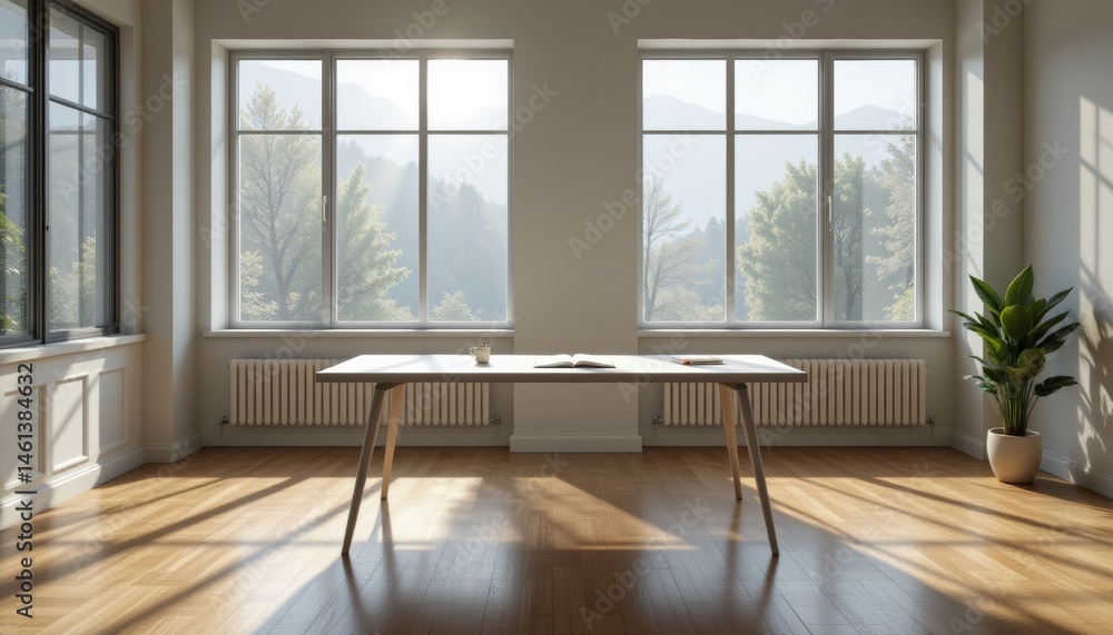Fototapeta premium Minimalist Workspace with Mountain View
