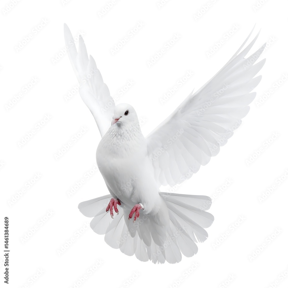 Fototapeta premium White Dove in Flight Against White Background