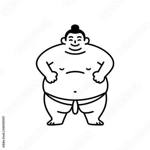 Smiling sumo wrestler posing confidently against a simple background