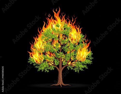 Obraz na płótnie Burning Tree Illustration Wildfire and Climate Crisis Concept w salonie